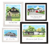 Custom Personalized Watercolor Home Portrait Illustration Drawing Realtor Gift