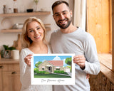 Custom personalized watercolor house painting print portrait illustration from your photo.